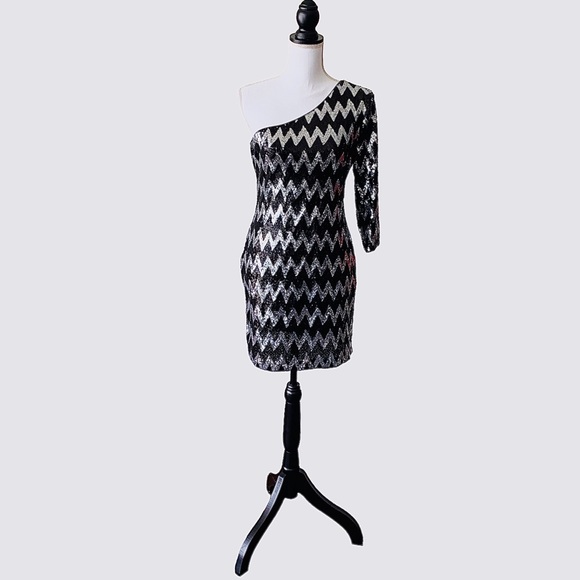 ONE SHOULDER SEQUIN BODYCON MINI DRESS COCKTAIL PARTY DRESS CLUB DRESS - Picture 12 of 16